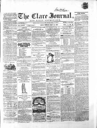 cover page of Clare Journal, and Ennis Advertiser published on May 13, 1861